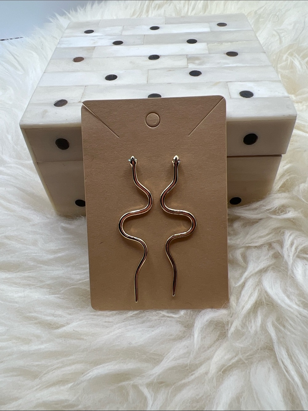 Elegant Yellow Gold Tone Snake Drop Earrings - Women Jewelry